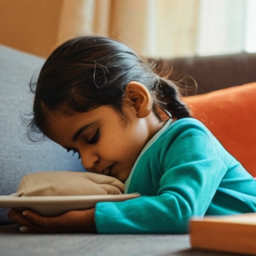 소아 위염과 복통의 관계 - **Prompt:** A heartwarming scene featuring a young South Asian child, approximately 4-5 years old, w...