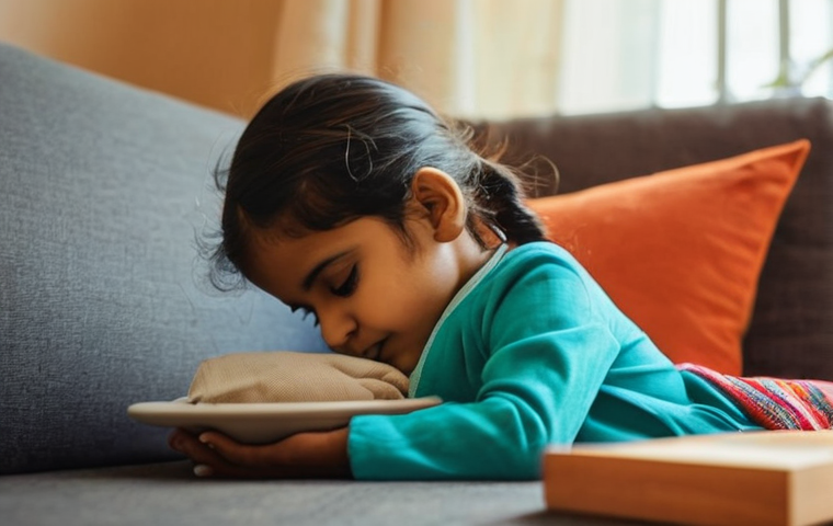 소아 위염과 복통의 관계 - **Prompt:** A heartwarming scene featuring a young South Asian child, approximately 4-5 years old, w...