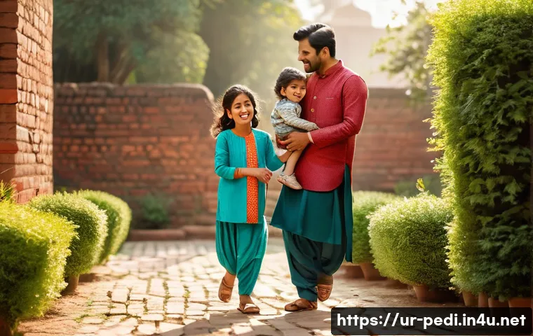 아이들의 비타민D 결핍 예방과 치료법 - A cheerful South Asian family with young children playing outside in bright morning sunlight in a tr...