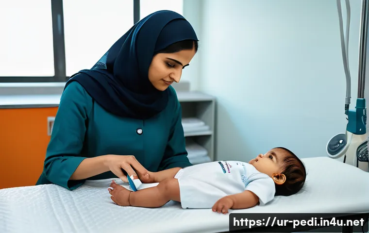 소아 신경 발달 검사와 진료 병원 추천 - A modern pediatric clinic scene in Pakistan showing a young Urdu-speaking mother attentively observi...