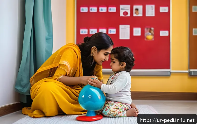 소아과에서 시행하는 필수 혈액 검사 - A caring Pakistani mother comforting her young toddler wearing a colorful diaper, sitting calmly in ...