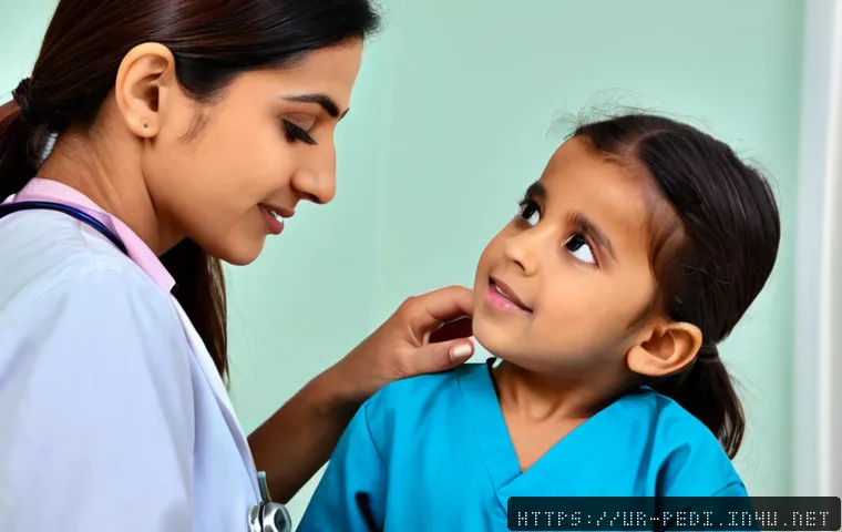 Home 17 소아 구내염과 헤르페스 차이 - Photorealistic pediatric clinic scene in Pakistan, caring female doctor in modest professional attir...